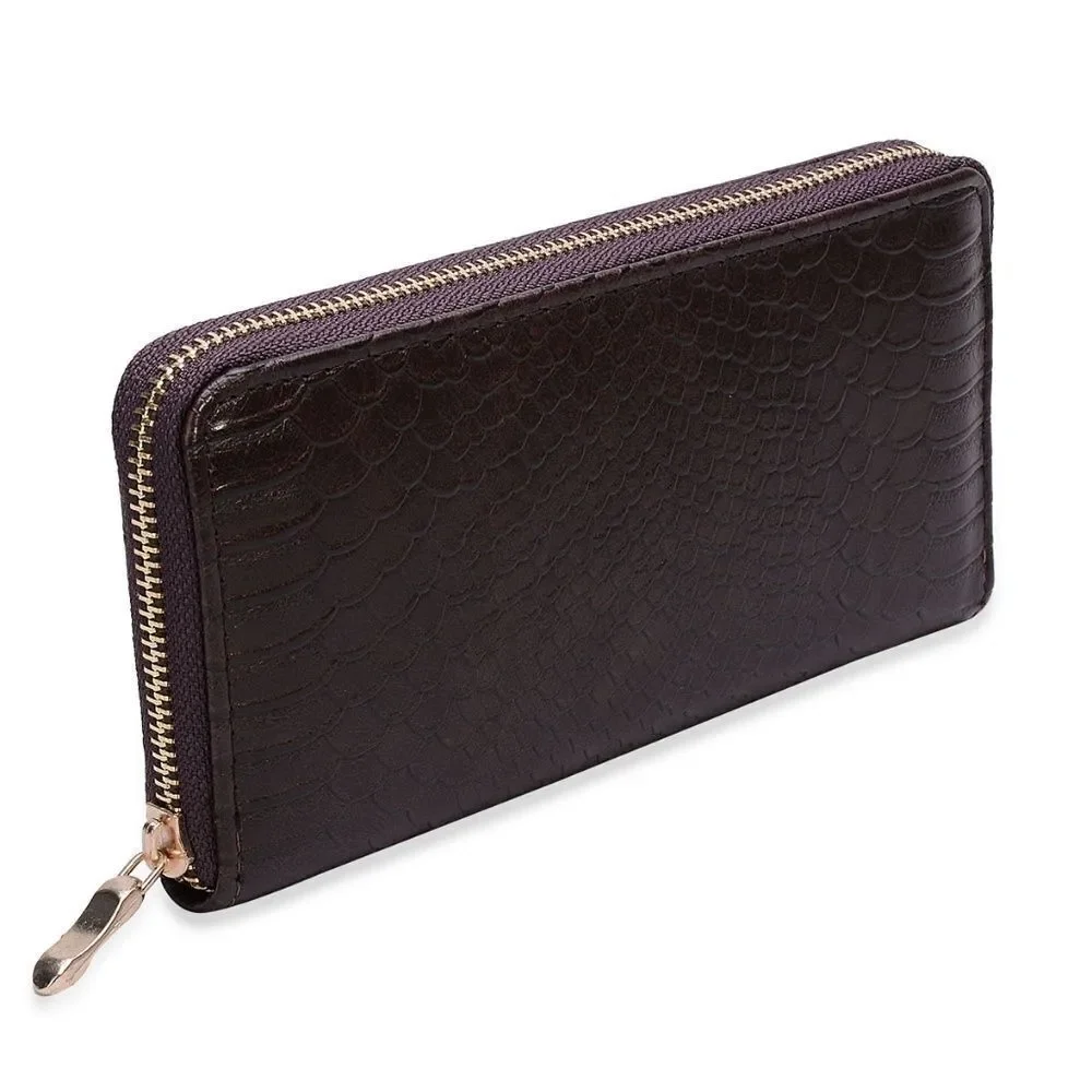 Wallet Purse Clutch Over Size Zip Closure Brown